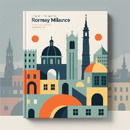 Create a sophisticated Bauhaus-inspired graphic composition for a photo album cover about a trip through Valencia, Rome, Milan and Florence.  Use ONLY this color palette:  * #233D4D — deep blue-gray * #FE7F2D — vivid orange * #FCCA46 — warm yellow * #A1C181 — muted light green * #619B8A — muted teal green  Composition: vertical portrait format, designed specifically as a premium photo album cover. Create a very simple abstract European city skyline, concentrated primarily along the BOTTOM and LEFT portions of the cover. The skyline and geometric forms should gradually become sparser toward the TOP and RIGHT, leaving generous negative space.  Build the skyline from extremely simplified geometric architectural forms: rectangular buildings, arches, domes, towers, narrow vertical structures, windows represented as simple geometric marks, and a few distinctive abstract architectural silhouettes. Subtly evoke the character of Valencia, Rome, Milan and Florence without literally reproducing recognizable landmarks.  Use circles, semicircles, rectangles, squares, vertical lines and clean geometric blocks. Include a few larger abstract architectural forms mixed with smaller repeated shapes to create rhythm. Some buildings and shapes may extend beyond the bottom and left edges of the cover.  The composition should feel like a refined Bauhaus poster rather than a detailed illustration. Strong geometric hierarchy, asymmetrical balance, controlled repetition, overlapping flat shapes and excellent use of negative space.  Mid-century European modernist graphic design, Bauhaus principles, elegant, timeless, sophisticated, slightly playful. Flat vector-like shapes with crisp clean edges.  No text, no letters, no words, no numbers, no logos, no photographs, no gradients, no shadows, no 3D effects, no realistic buildings, no excessive detail, no texture. Background should be #619B8A.