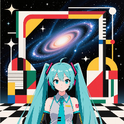 hatsune miku in front of milky way