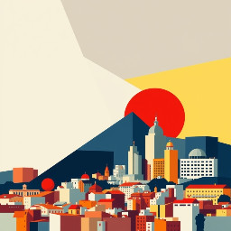 abstract city skyline emulating Rome, more condensed on the bottom and left side. Colors: 8b1e3f-3c153b-89bd9e-f0c987-db4c40