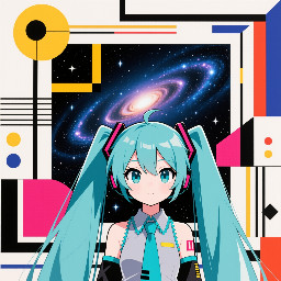 hatsune miku in front of milky way